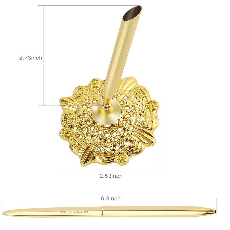RUTICH Hollow Round Pen Holder Signing Pen Set for Wedding Bridal Engagement Valentine's Day Favors,Golden - Image 2